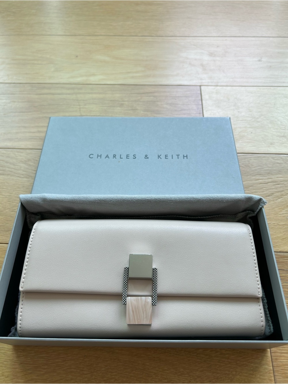 Charles & Keith Pale Pink Fold-Over Wallet with Decorative Clasp